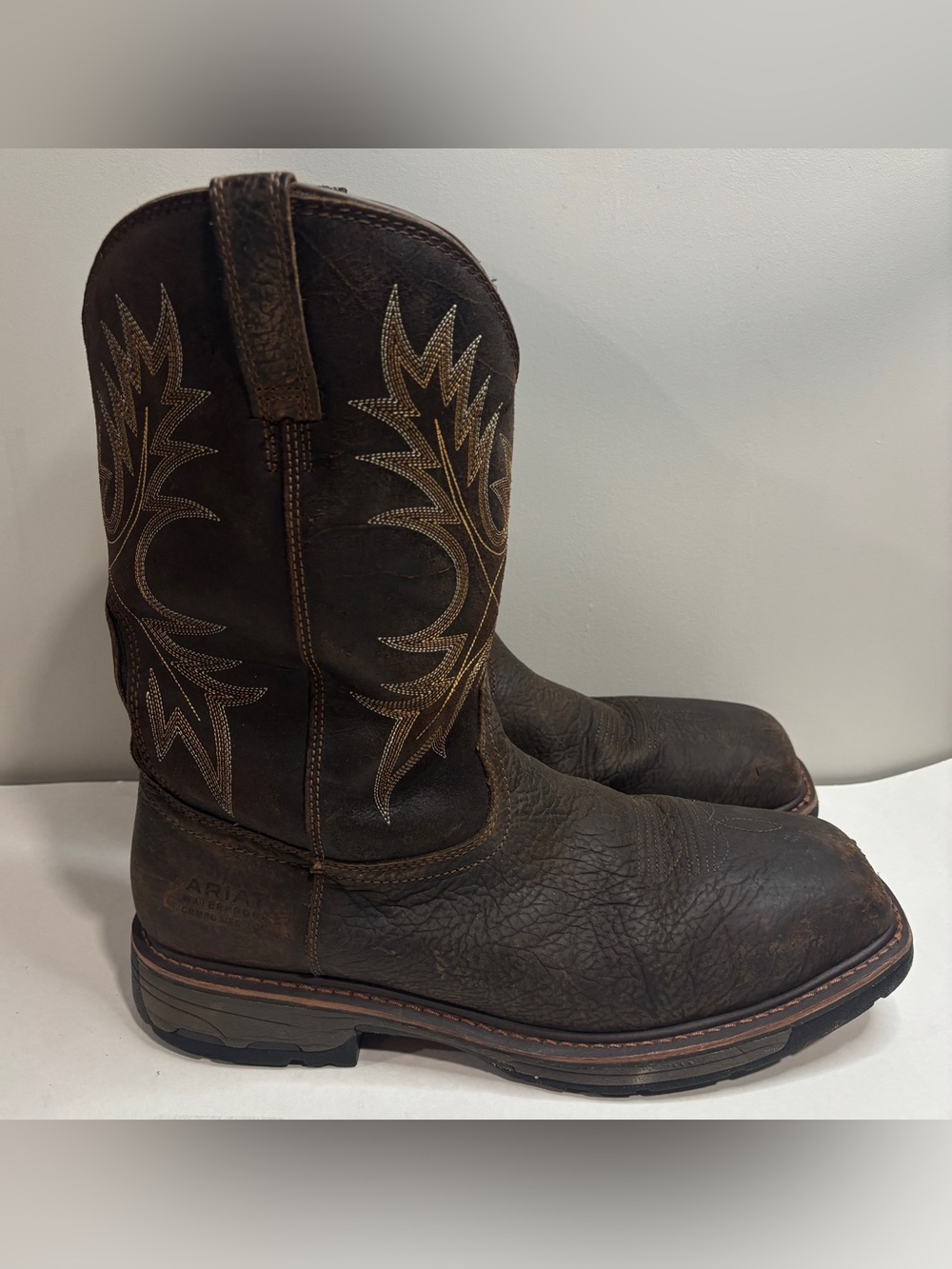 Ariat Boots Mens Size 14 D WorkHog Composite Toe Work Bruin Brown Leather
